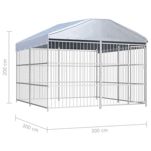 Maison Exclusive - Ulkoilma koirankoppi katolla 300 x 300 x 200 cm Silver