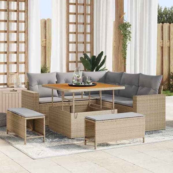 Maison Exclusive - 8-delars trädgårdsoff-set i beige polyrotting beige