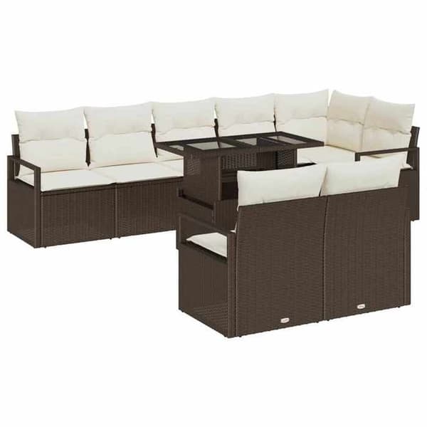 Trädgårdsoffmöbel - EXKLUSIVT HUS - Set 9 delar - Brun - Poly rattan - Justerbart höjd bord brun