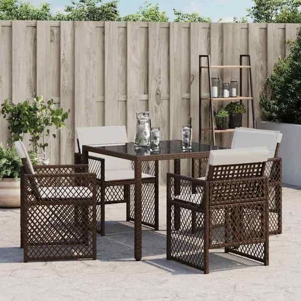 Maison Exclusive - Trädgårdsstolar med kuddar, set om 4, brun flätad resin brun