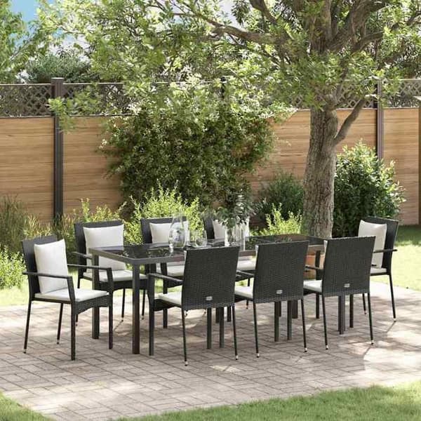 Maison Exclusive - 9 pc have spisebordssæt i sort polyrotin Svart