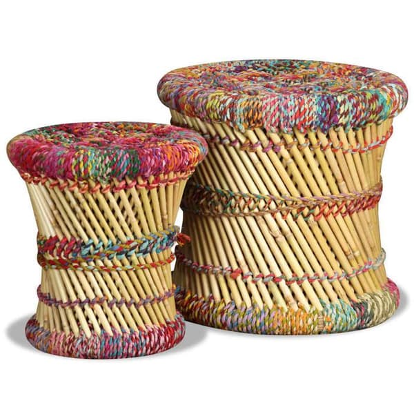 Taburett - Exklusivt Hem - Bambu - Set om 2 (olika storlekar) - Multicolor chindi-detaljer Flerfärgad