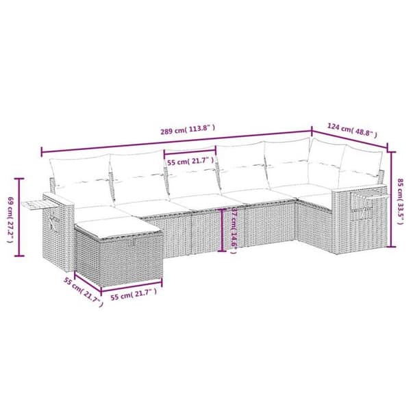 Maison Exclusive - Puutarhakalusteet tyynyillä 7 kpl harmaa punottu muovi Grå