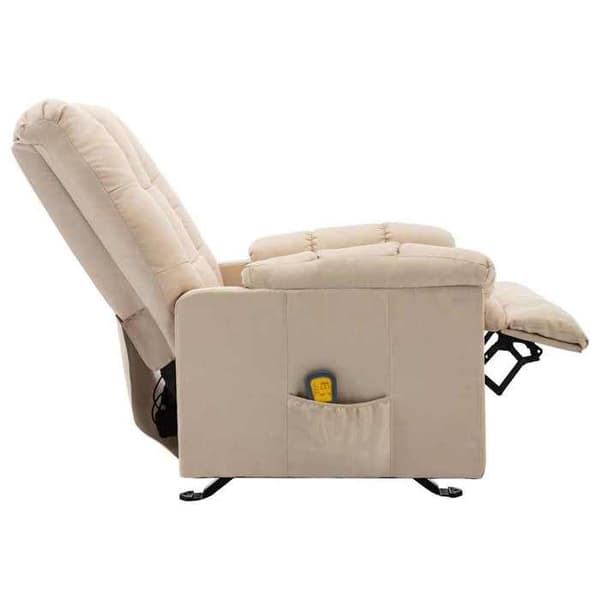 Elastisk massagefåtölj - EXKLUSIV HEM - Justerbar Kräm Tyg - 6 punkter - Värmesäte - 360° rotation Grädde