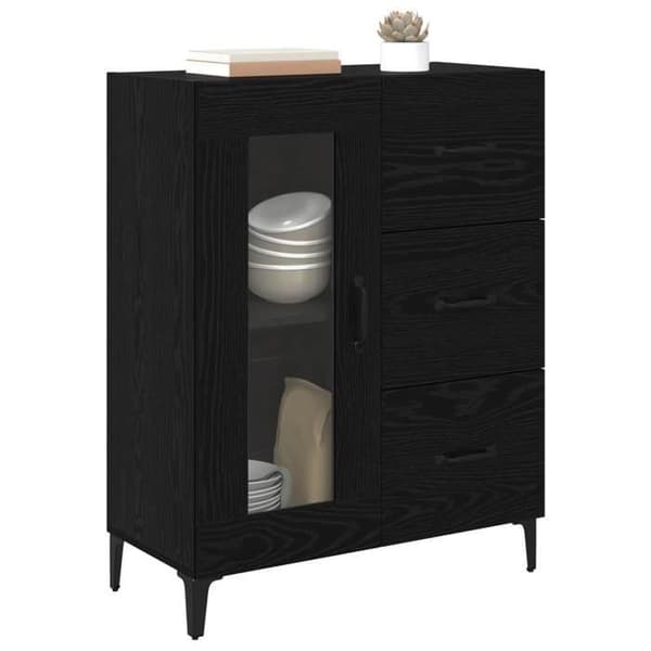 Buffet - EKSKLUSIVT HUS - 69,5 x 34 x 90 cm - Sort eg - Glasdøre - Sorte jernben svart ek