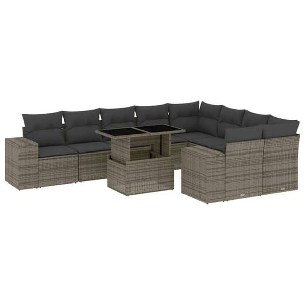 Maison Exclusive - Trädgårdsmöbler med kuddar 10 delar grå flätad resin