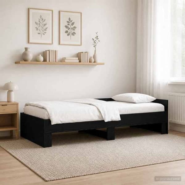 Sengestel - EKSKLUSIV HUS - Sort eg - 80 x 200 cm - Integreret hovedgærde - Lamelseng svart ek