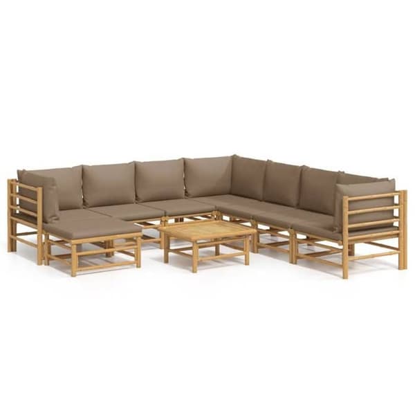 Maison Exclusive - Trädgårdsmöbler 9 delar med taupe kuddar i bambu
