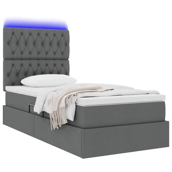Maison Exclusive - LED förvaringssäng med madrass Mörkgrå 90 x 190 cm Tyg Mörkgrå