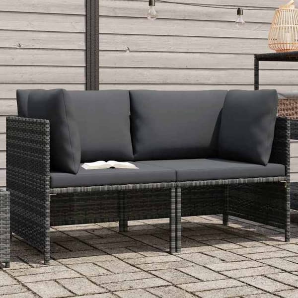 Maison Exclusive - 2-sits trädgårdssoffa med grå kuddar i flätad resin Grå