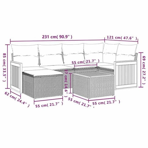 Maison Exclusive - Trädgårdsmöbler med kuddar 7 delar grå flätad resin