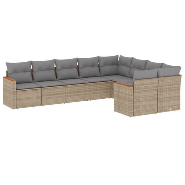 Maison Exclusive - Trädgårdsmöbler med kuddar 9 delar blandning beige flätad resin