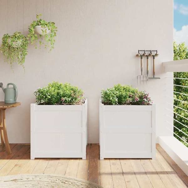 Maison Exclusive - Blomkrukor 2 st vit massiv furu