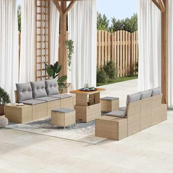 Maison Exclusive - 9 osan beige polyrottinkinen puutarhakalustesetti