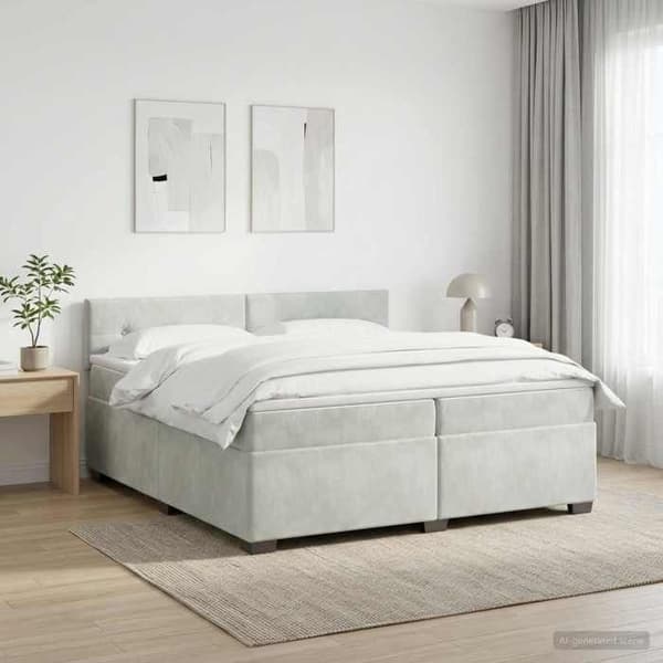 Maison Exclusive - Boxspring säng med madrass Ljusgrå 200 x 200 cm Sammet Ljusgrått