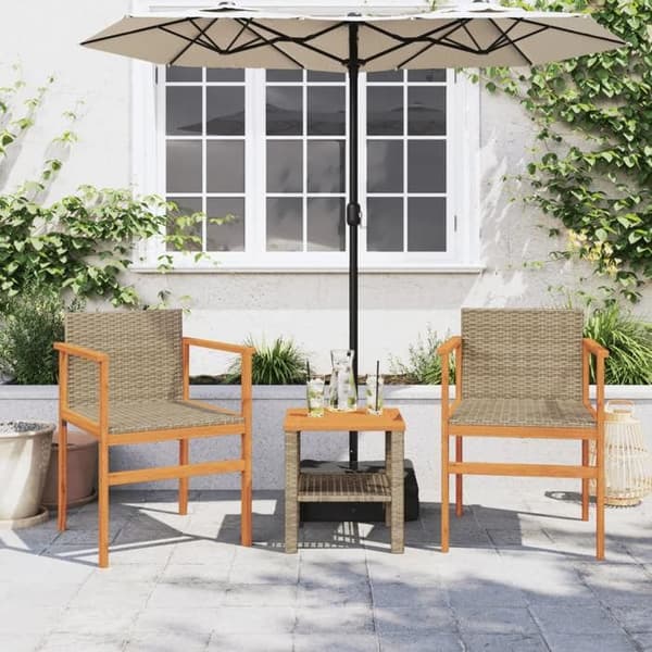 Maison Exclusive - Trädgårdsstolar set om 2 beige flätad resin och massivt trä beige