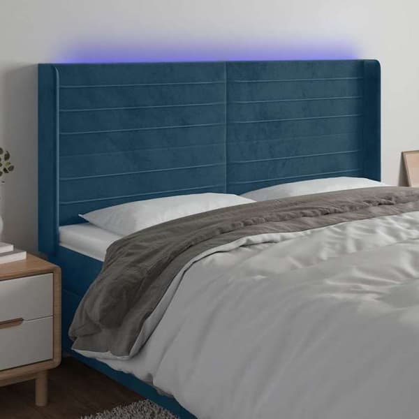 Maison Exclusive - Sänggavel med LED Blå mörk 163x16x118/128 cm Sammet