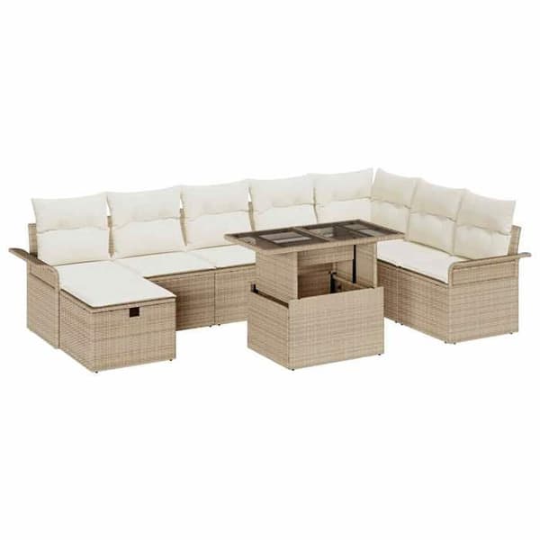 Maison Exclusive - 9 osan beige polyrottinkinen puutarhakalustesetti