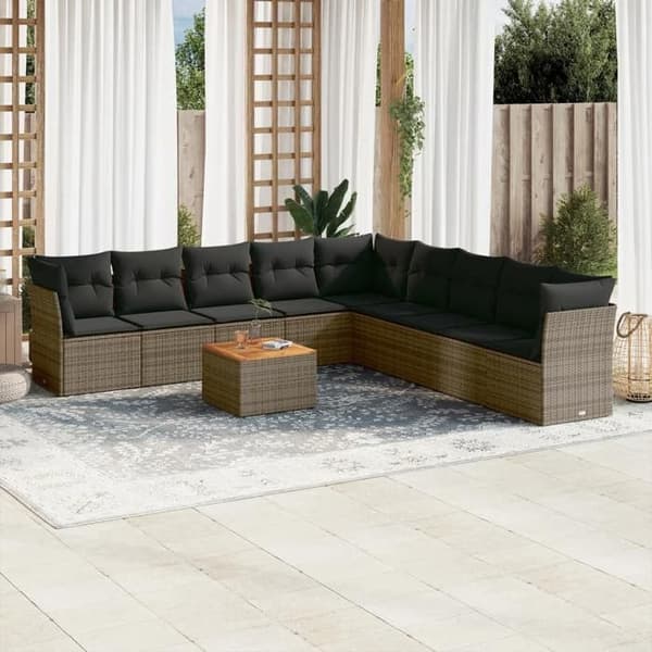 Maison Exclusive - Trädgårdsmöbler med kuddar 10 delar grå flätad resin Grå