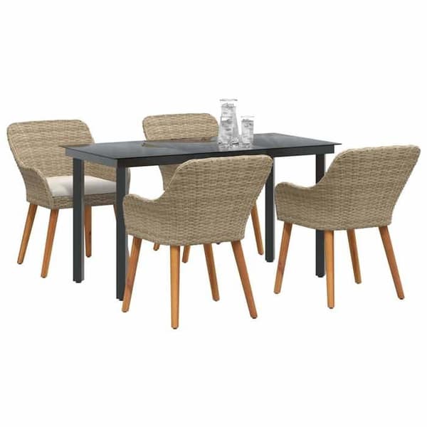 Maison Exclusive - 5-delt spisebordssæt til haven i beige polyrotin beige