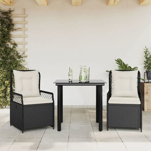 Maison Exclusive - Puutarhakalusteryhmä tyynyillä 3 kpl Musta