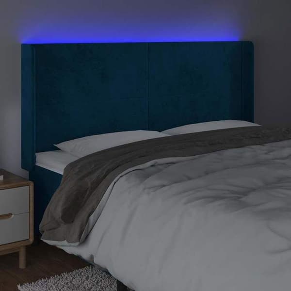 Maison Exclusive - Sänggavel med LED Blå mörk 203x16x118/128 cm Sammet
