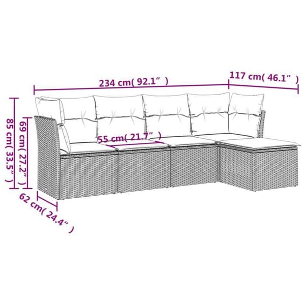 Maison Exclusive - Trädgårdsmöbler med kuddar 5 delar brun flätad resin