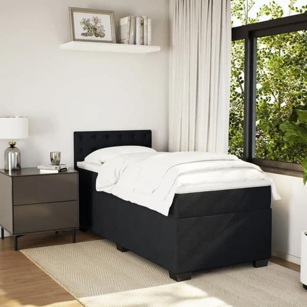 Sengebund med madras - Eksklusiv Hus - 80x200 cm - Sort Velour - Tilpasselige LED-lys