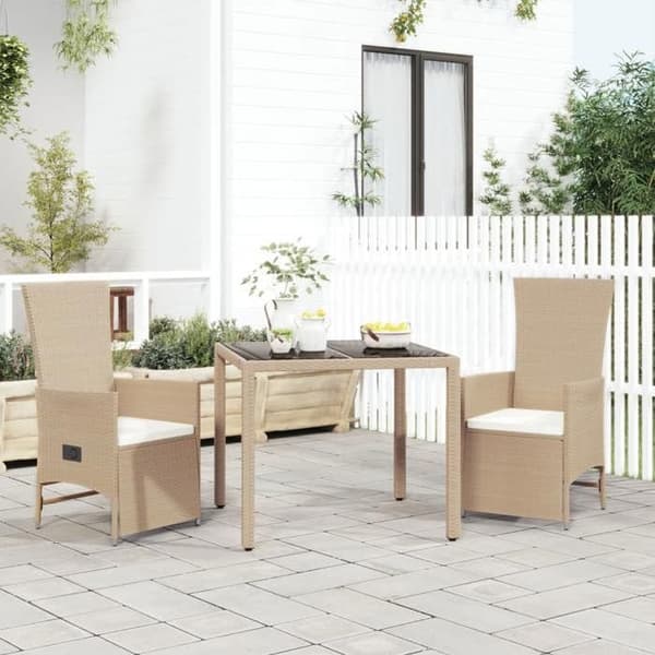 Havemøbler - EKSKLUSIVT HUS - Sæt 3 dele - Beige - Poly rattan - Lænestole beige