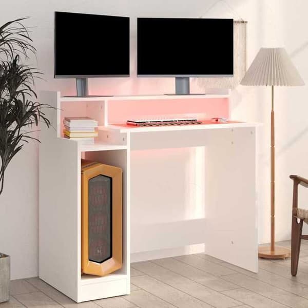 Kontor - EKSKLUSIV HUS - 97x45x90 cm - Hvid - Indbyggede LED - Ingeniørtræ Vit