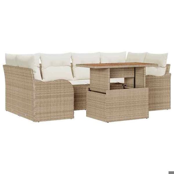 Maison Exclusive - 7 osan beige polyrottinkinen puutarhakalustesetti