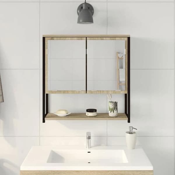 Maison Exclusive - Badrumsspegel med hylla Beige 60 x 16 x 60 cm