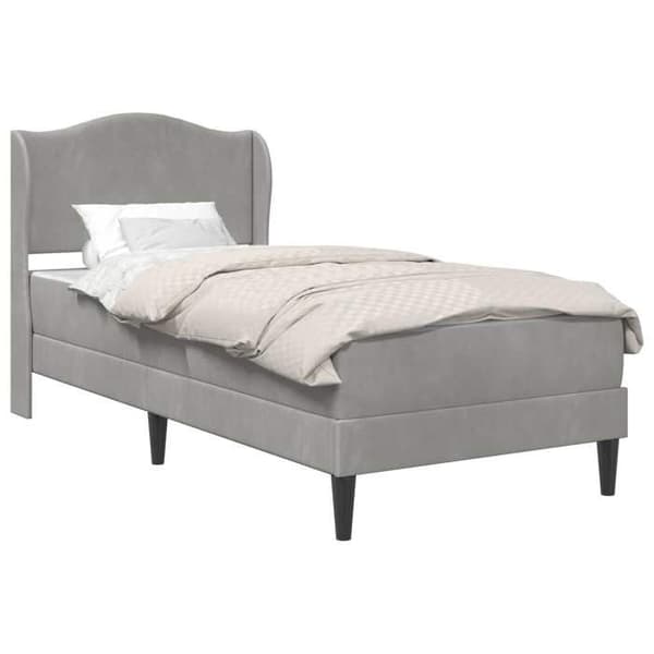 Sengestel - EKSKLUSIV HUS - 90 x 200 cm - Lys grå velour - Krydsfiner & faste lameller - Opbevaring under seng Ljusgrått