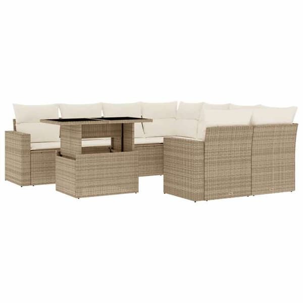 Maison Exclusive - Trädgårdsmöbler med kuddar 9 delar beige flätad resin