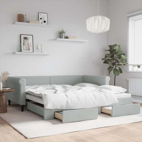 Lit gigogne - MAISON EXCLUSIVE - Päivävuode 100x200 - Harmaa sametti - 2 laatikkoa - Metallipuukehys