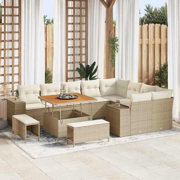 Maison Exclusive - 12 osan puutarhakalustesarja, beige polyrottinki