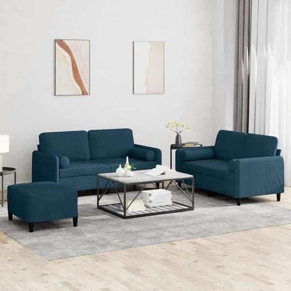 Maison Exclusive - 3 kpl:n sohvasetti sinisillä samettityynyillä