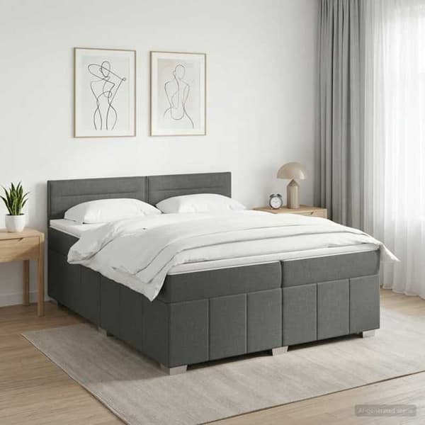 Maison Exclusive - Boxspring säng med madrass Mörkgrå 200 x 200 cm Tyg Mörkgrå
