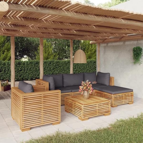 Maison Exclusive - Havegruppe 6 stk med puder i solid teaktræ