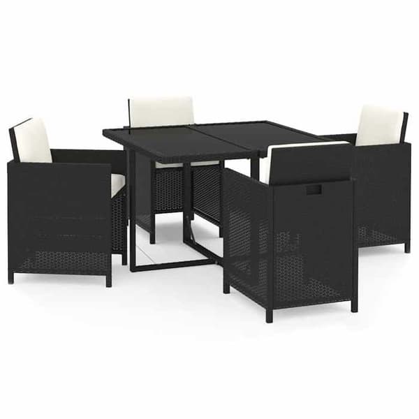 Maison Exclusive - Have spisebordssæt med puder 5 dele poly rattan sort