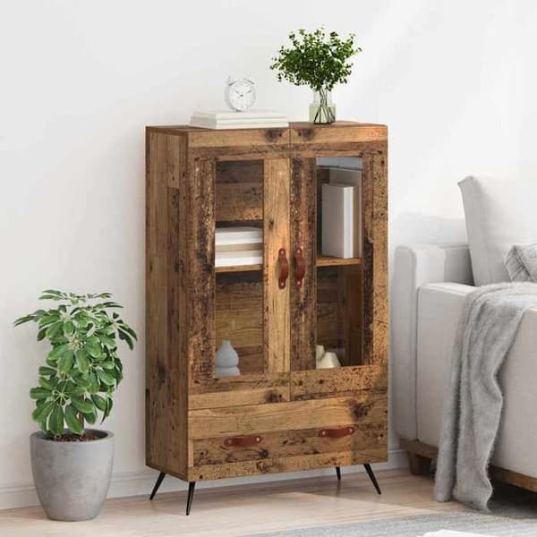 Dressoar / Hög buffé - EXKLUSIVT HEM - Modernt högmöbel - Trä & glas - Läderhandtag - Metallben