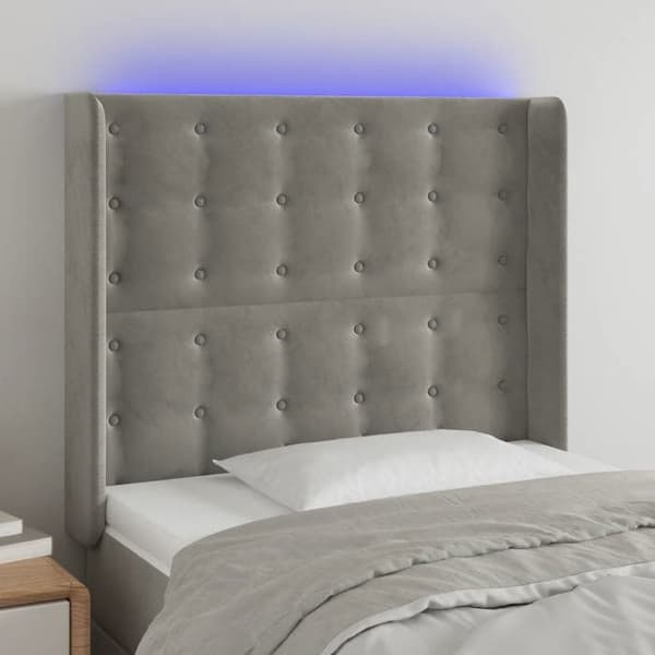 Maison Exclusive - LED Hovedgærde Lys Grå 103x16x118/128 cm Velour ljusgrått