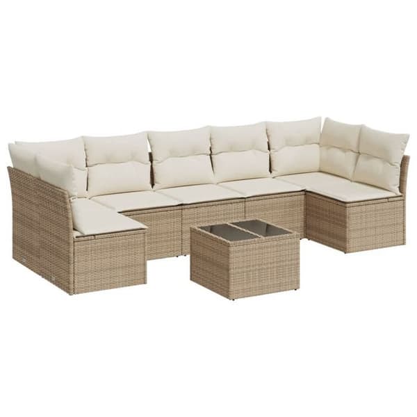 Maison Exclusive - Trädgårdsmöbler med kuddar 8 delar beige flätad resin