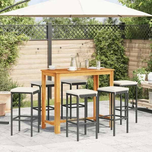 Maison Exclusive - Havebar sæt 7 dele sort massiv akacietræ rattan
