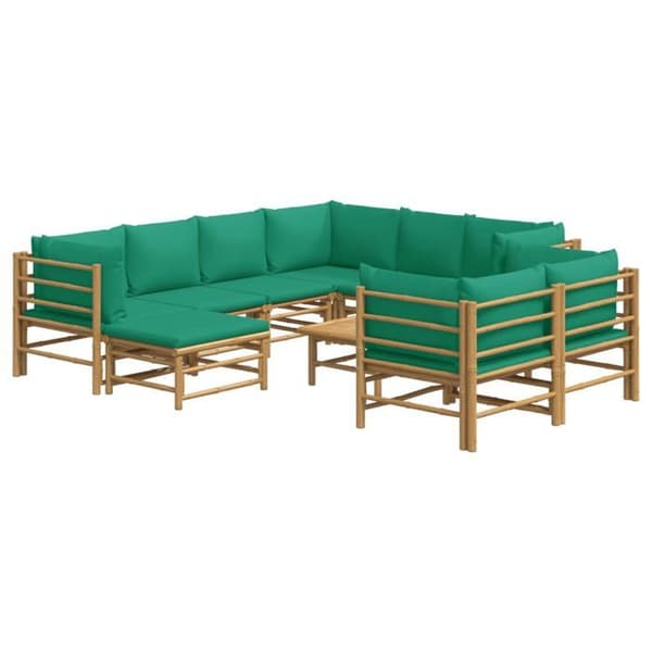 Maison Exclusive - 10 osan puutarhakalustesarja vihreillä bambutyynyillä Bambu grön