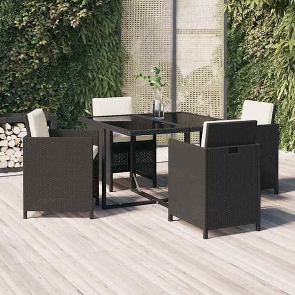 Maison Exclusive - Have spisebordssæt med puder 5 dele poly rattan sort