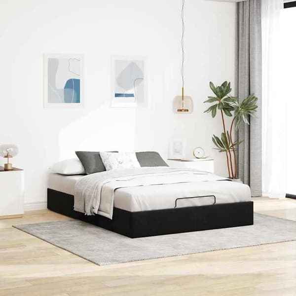Ottoman sengestel - EKSKLUSIV HUS - 140 x 200 cm - Sort - Velour - Hydraulisk opbevaring Svart