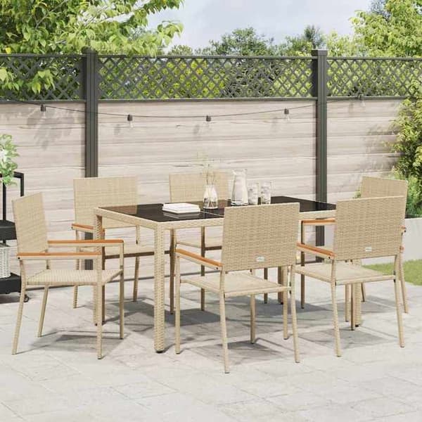 Maison Exclusive - 7 pc spisestue sæt til haven i beige polyrotin beige