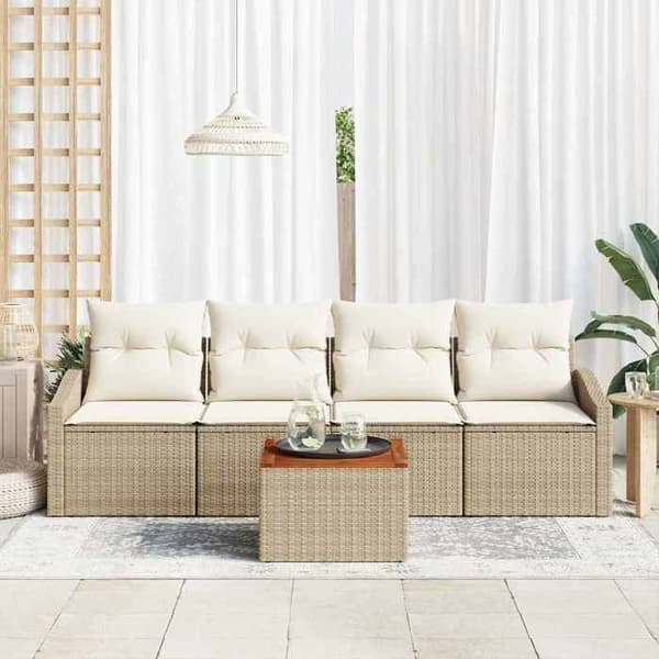 Maison Exclusive - 5 osan beige polyrottinkinen puutarhakalustesetti beige