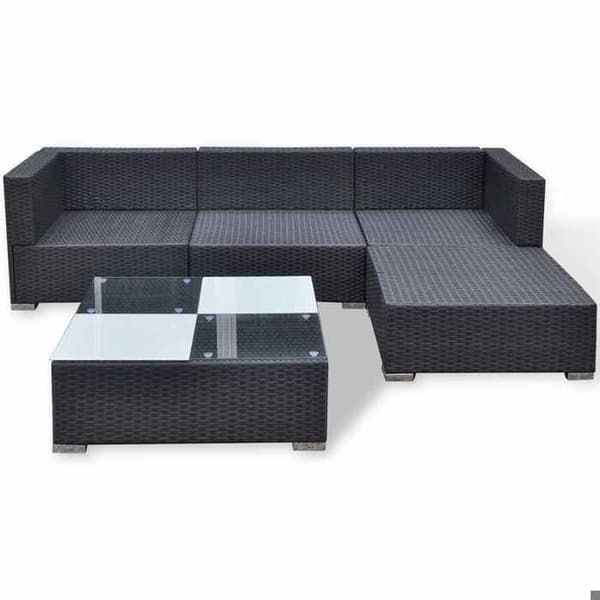 Maison Exclusive - Trädgårdsmöbler 5 delar med kuddar, flätad resin, svart